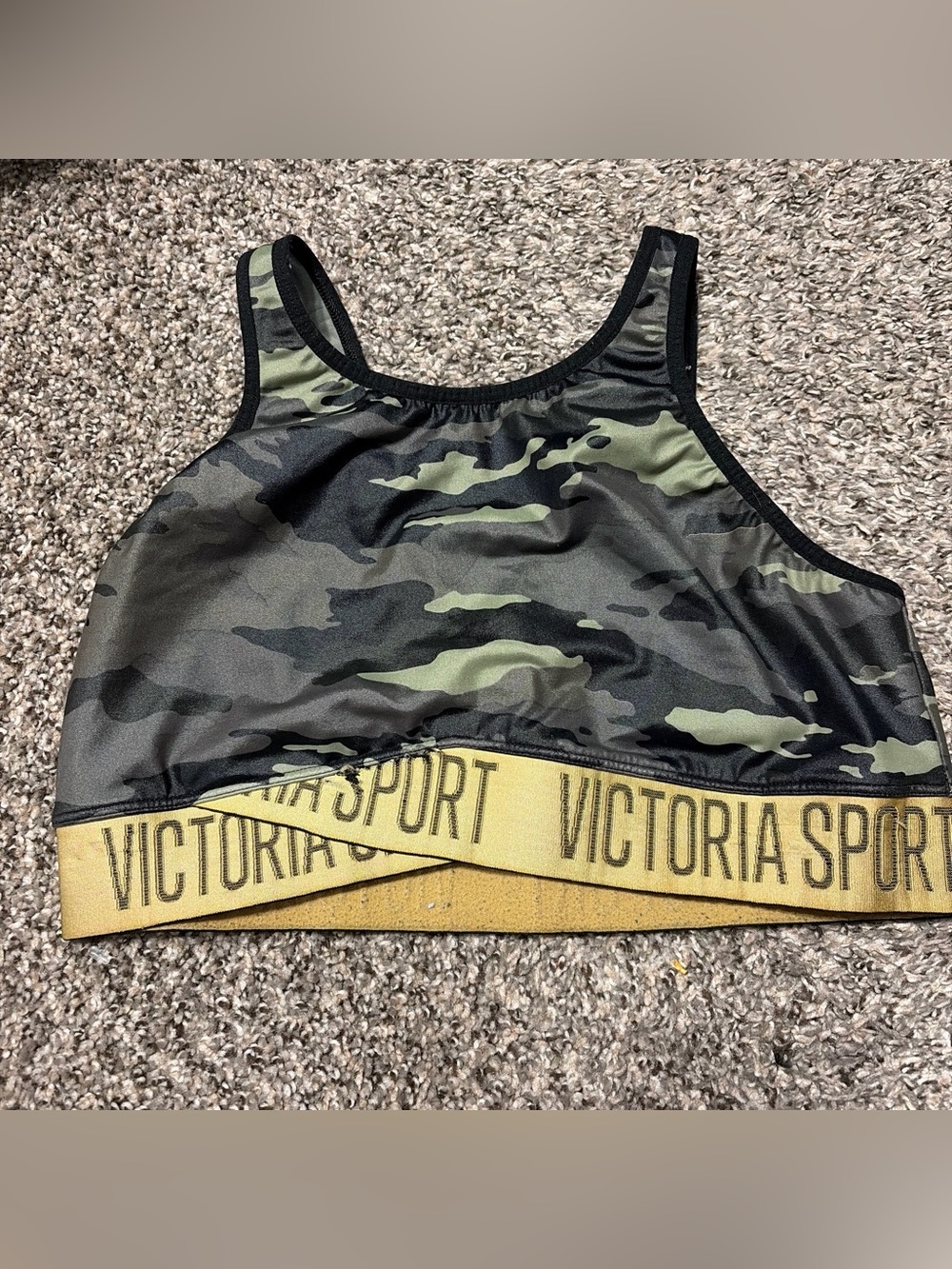 Victoria's Secret Camouflage Sports Bra with Yellow Elastic